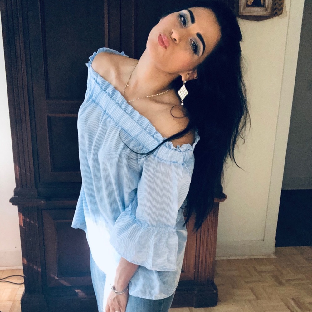 Blue off shoulder blouse